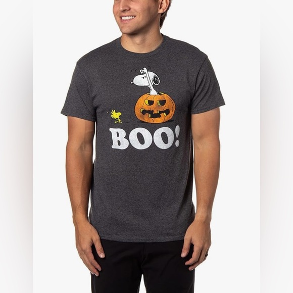 Unisex Peanuts Dark Gray Halloween Tee with Snoopy and Pumpkin - Picture 1 of 4